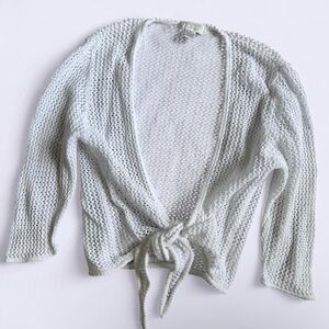 Y2K Christopher & Banks White Crochet Tie Front Cardigan 3/4 Sleeve S